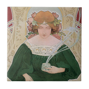Vintages Jugendstil Helm Kacao von Privat Livemont Fliese