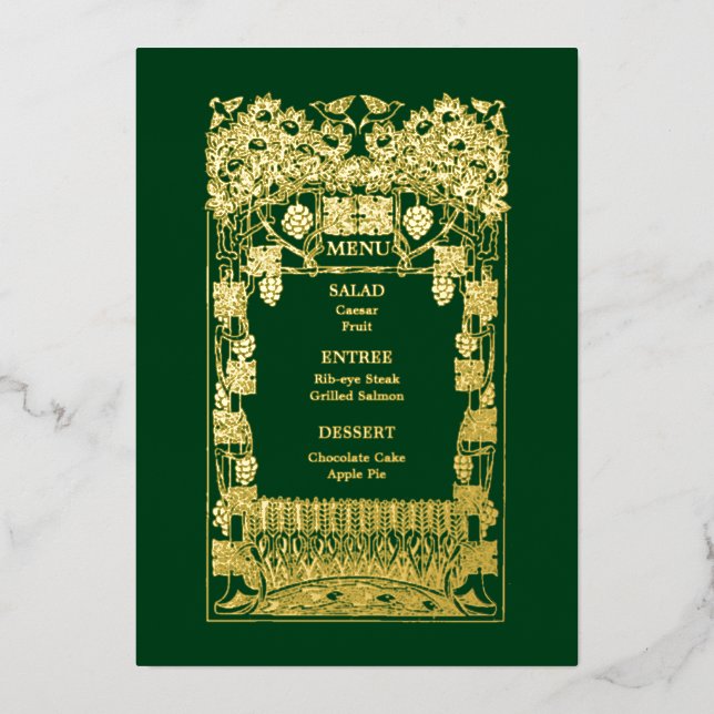 Vintages Jugendstil-Hochzeitmenü Folieneinladung (Vorderseite)