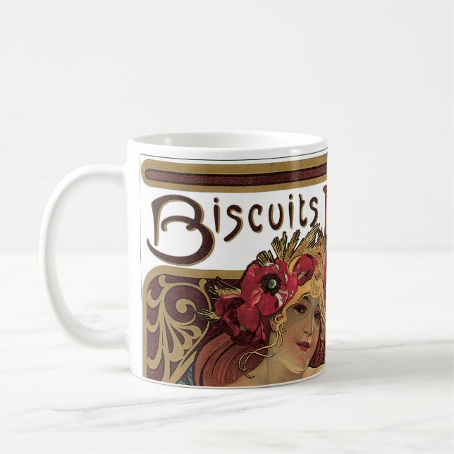 Vintages Jugendstil, Kekse von Alphonse Mucha Kaffeetasse (Links)