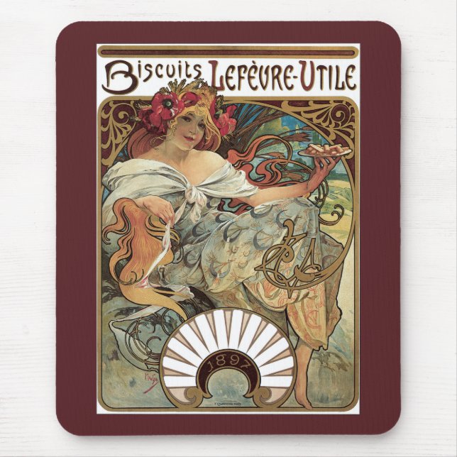 Vintages Jugendstil, Kekse von Alphonse Mucha Mousepad (Vorne)
