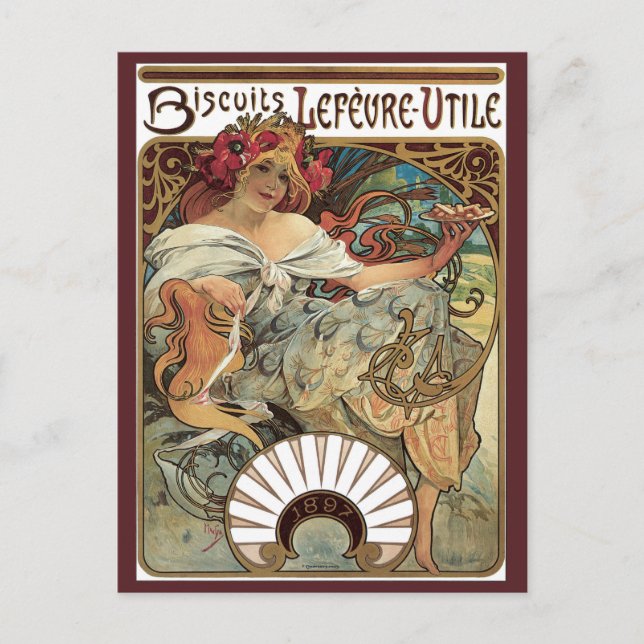 Vintages Jugendstil, Kekse von Alphonse Mucha Postkarte (Vorderseite)