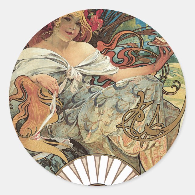 Vintages Jugendstil, Kekse von Alphonse Mucha Runder Aufkleber (Vorderseite)