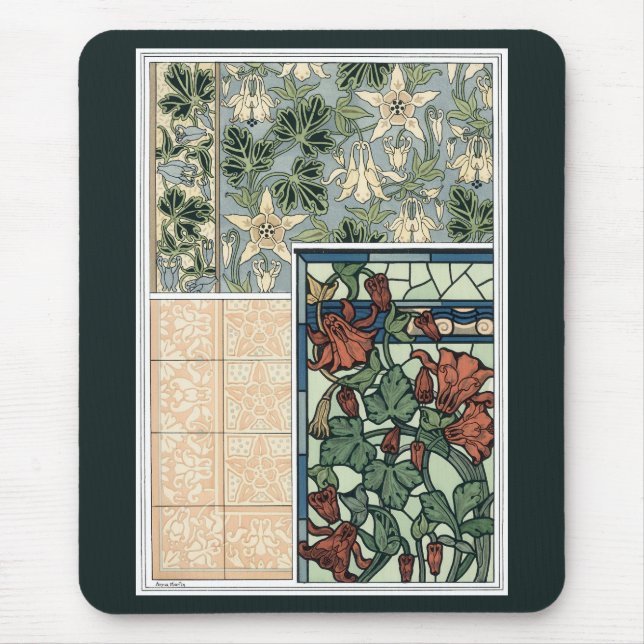 Vintages Jugendstil, Kolumbus Aquilegii-Blume Mousepad (Vorne)