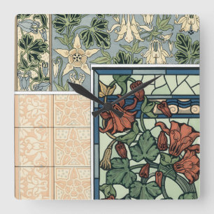 Vintages Jugendstil, Kolumbus Aquilegii-Blume Quadratische Wanduhr