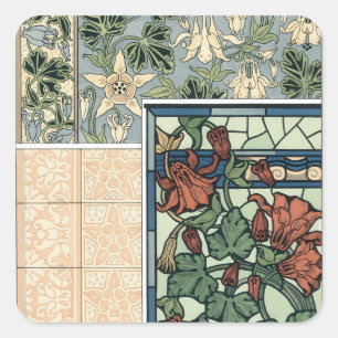 Vintages Jugendstil, Kolumbus Aquilegii-Blume Quadratischer Aufkleber