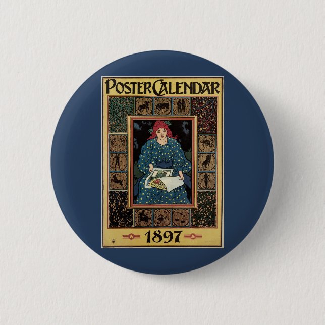 Vintages Jugendstil, Kunsthandwerkbuch Button (Vorderseite)