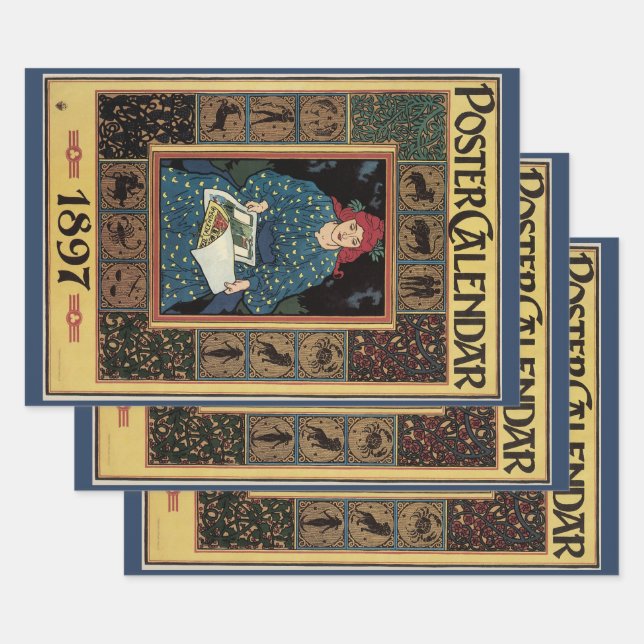 Vintages Jugendstil, Kunsthandwerkbuch Geschenkpapier Set (Set)