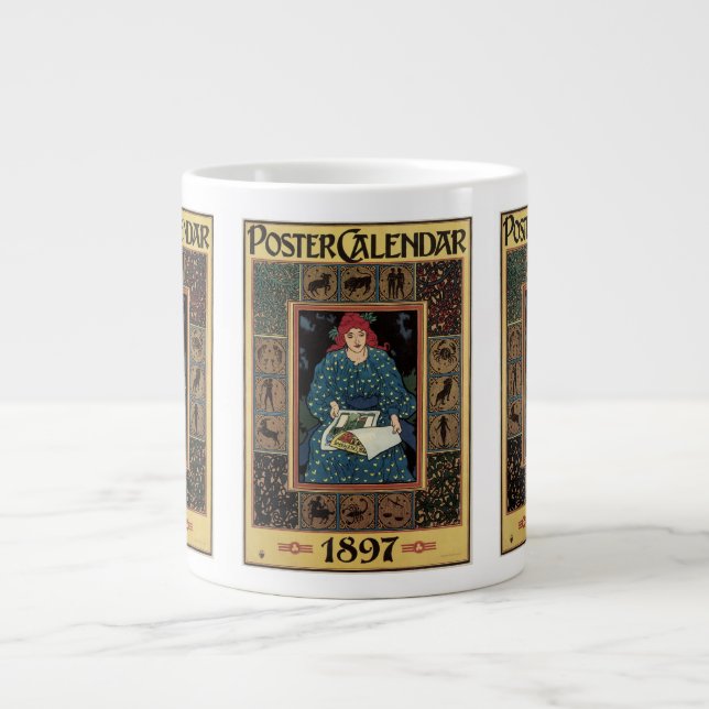 Vintages Jugendstil, Kunsthandwerkbuch Jumbo-Tasse (Vorderseite)