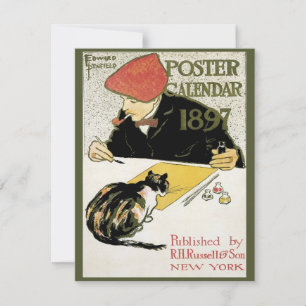 Vintages Jugendstil, Kunstmalerei mit Hauskatze