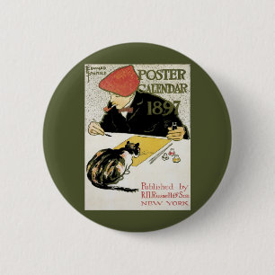 Vintages Jugendstil, Kunstmalerei mit Hauskatze Button