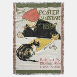 Vintages Jugendstil, Kunstmalerei mit Hauskatze Decke