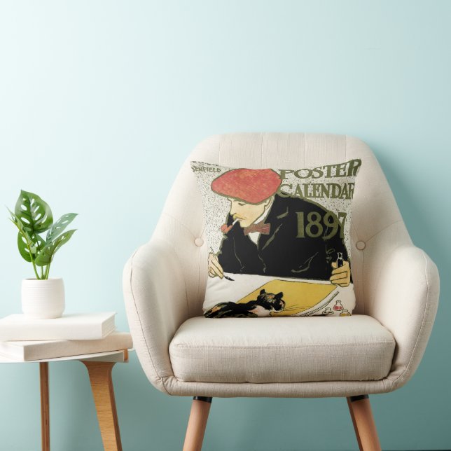 Vintages Jugendstil, Kunstmalerei mit Hauskatze Kissen (Stuhl )