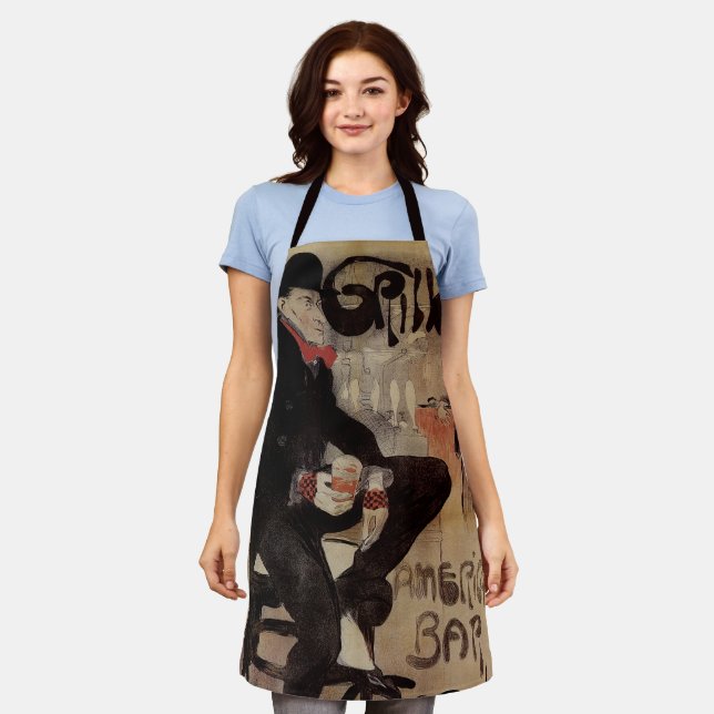 Vintages Jugendstil Le Grillon, Man Drinks Biere Schürze (Getragen)