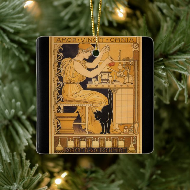 Vintages Jugendstil, Liebe erobert alles Wissensch Keramikornament (Baum)