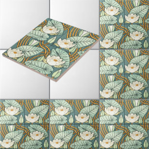 Vintages Jugendstil-Lily-Muster von Verneuil Fliese