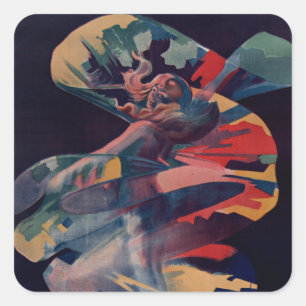 Vintages Jugendstil, Loie Fuller bei Folies Berger Quadratischer Aufkleber