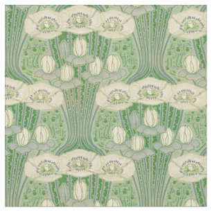 Vintages Jugendstil-Lotus- und Pappemuster Stoff