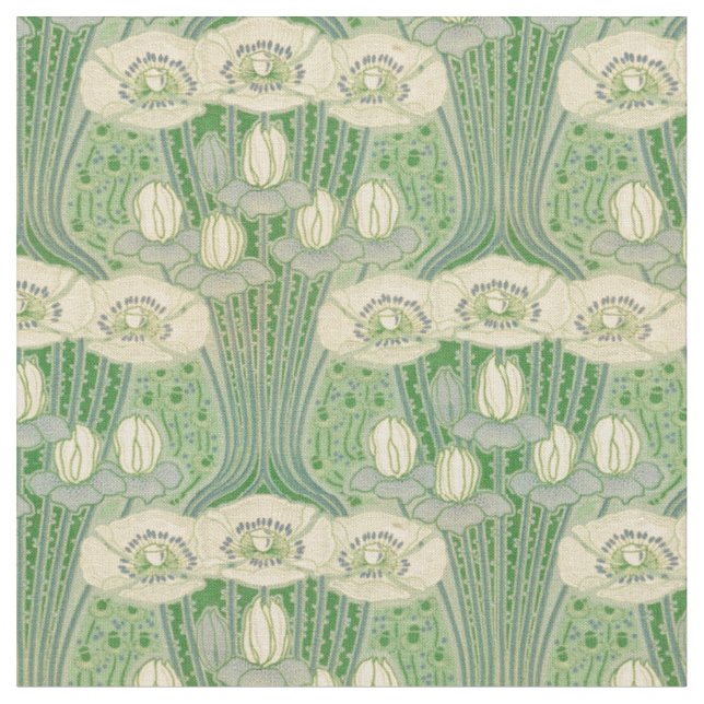 Vintages Jugendstil-Lotus- und Pappemuster Stoff (Nahaufnahme)