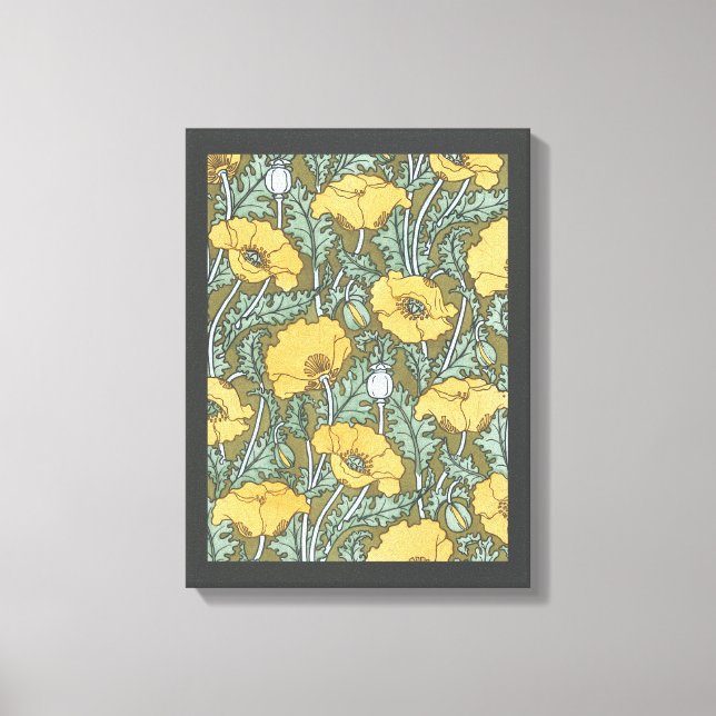 Vintages Jugendstil, Mohn-Blume im Garten Leinwanddruck (Vorderseite)