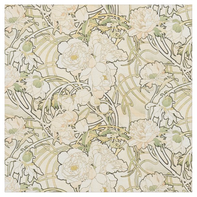 Vintages Jugendstil Mucha Blumenmuster Stoff (Nahaufnahme)