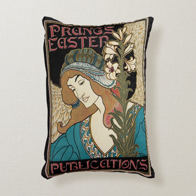 Vintages Jugendstil, Prang's Osterveröffentlichung Dekokissen (Vorderseite(Vertikal))