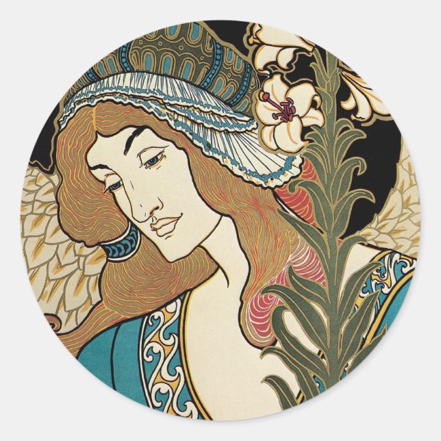 Vintages Jugendstil, Prang's Osterveröffentlichung Runder Aufkleber (Vorderseite)