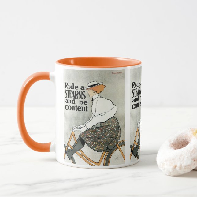 Vintages Jugendstil, Reiten a Sterns Fahrräder Tasse (Mit Donut)