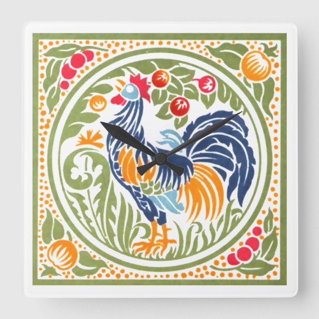 Vintages Jugendstil-Restaurant und Obst Quadratische Wanduhr (Vorderseite)