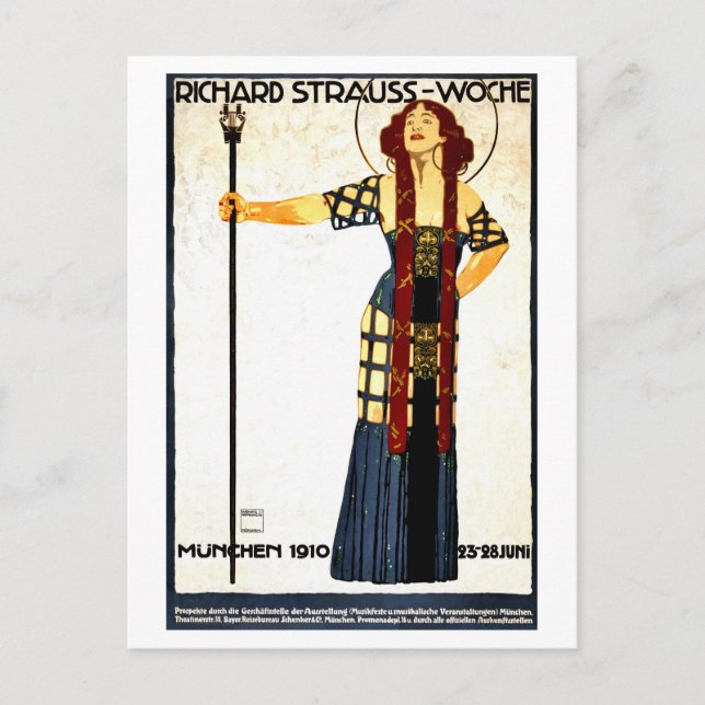 Vintages Jugendstil Richard Strauß Konzert Postkarte (Vorderseite)