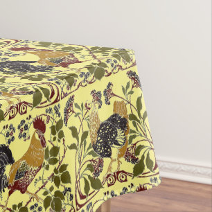 Vintages Jugendstil-Rooster & Hen Chickens-Muster Tischdecke