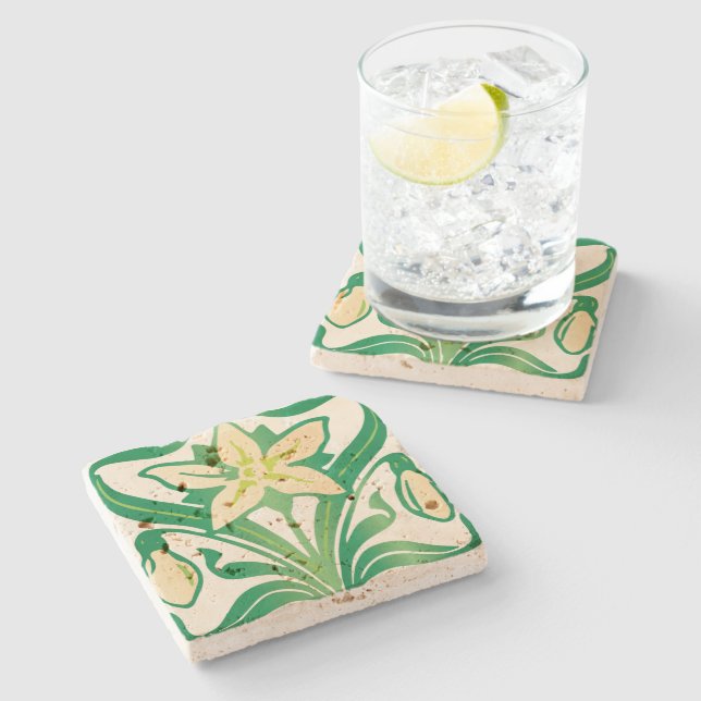 Vintages Jugendstil-Schneeschuhwandermuster Steinuntersetzer (Seitenansicht)