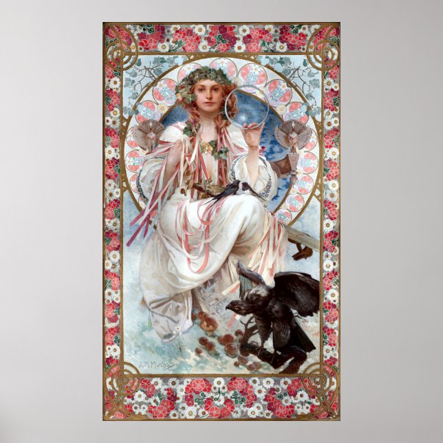 Vintages Jugendstil "Slávie" von Alphonse Mucha Poster (Vorne)