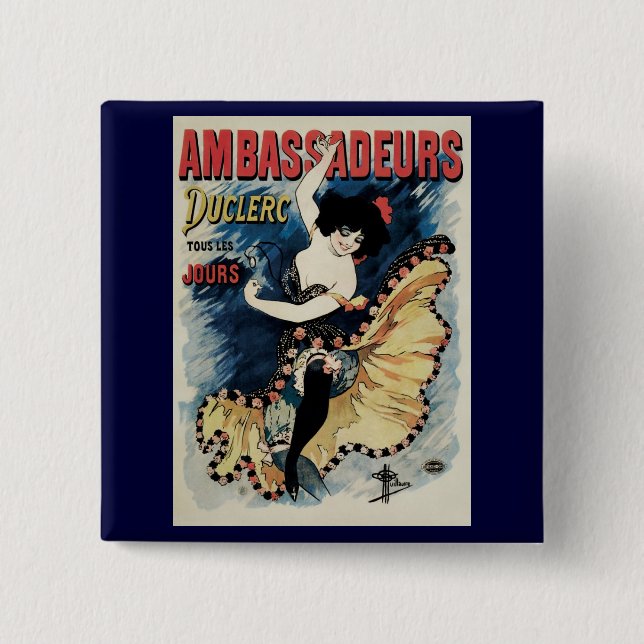 Vintages Jugendstil, Spanischer Flamenco-Tänzer Button (Vorderseite)