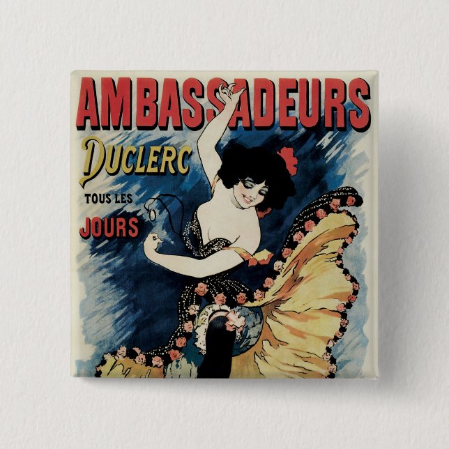 Vintages Jugendstil, Spanischer Flamenco-Tänzer Button (Vorderseite)