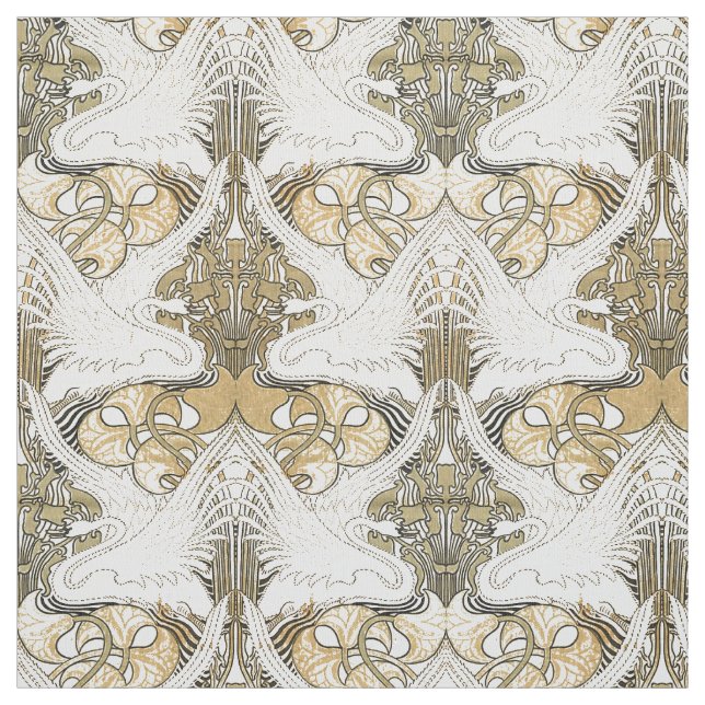 Vintages Jugendstil-Swans & Irisches Muster Stoff (Muster)