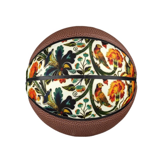 Vintages Jugendstil-Thistles Cicadas Muster Mini Basketball (Vorderseite)