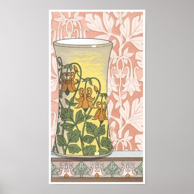 Vintages Jugendstil, Vase mit kolumbianischen Blum Poster (Vorne)