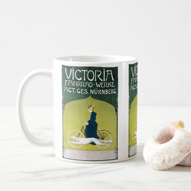 Vintages Jugendstil, Victoria Fahrrad Werke, Rehm Kaffeetasse (Mit Donut)