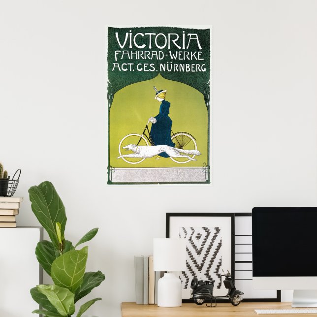 Vintages Jugendstil, Victoria Fahrrad Werke, Rehm Poster (Heimbüro)