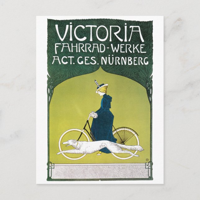 Vintages Jugendstil, Victoria Fahrrad Werke, Rehm Postkarte (Vorderseite)