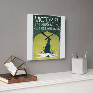 Vintages Jugendstil, Victoria Fahrrad Werke, Rehm Quadratische Wanduhr