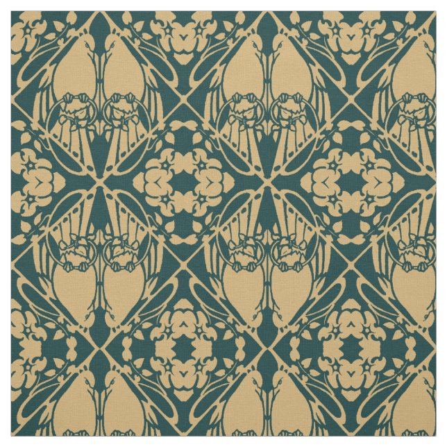 Vintages Jugendstil-Vogelpaarmuster Stoff (Muster)