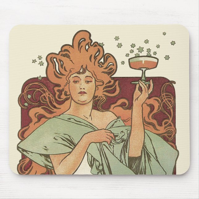 Vintages Jugendstil von Mucha, Champagner-Party Mousepad (Vorne)