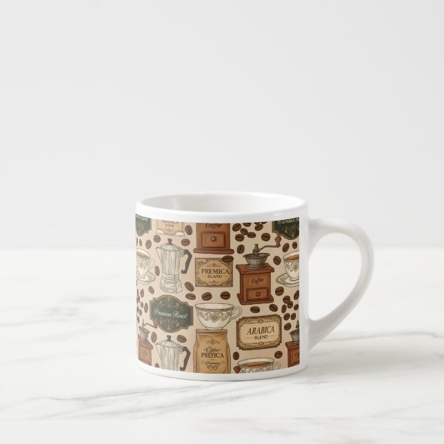 Vintages Kaffeemuster Retro-Café-Stil Espressotasse (Rechts)