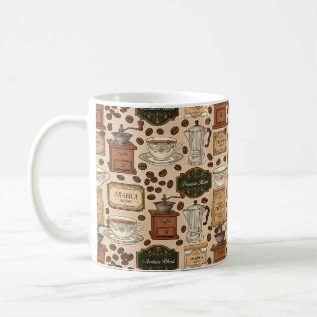 Vintages Kaffeemuster Retro-Café-Stil Kaffeetasse (Links)