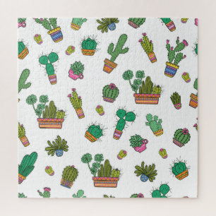 Vintages Kakteen: Nahtloses Musterdesign. Puzzle