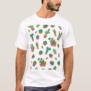 Vintages Kakteen: Nahtloses Musterdesign. T-Shirt