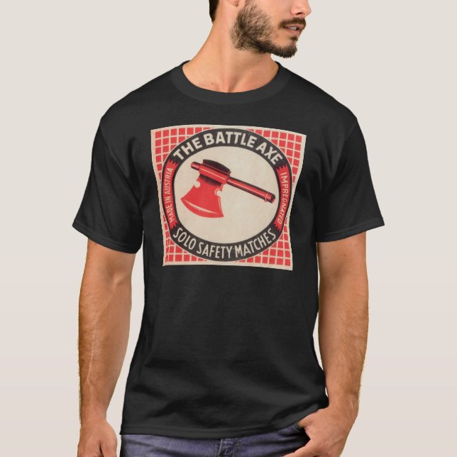Vintages Kampf-Axt-Streichholzschachtel-Logo T-Shirt (Vorderseite)