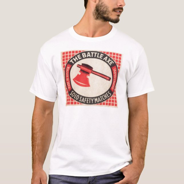 Vintages Kampf-Axt-Streichholzschachtel-Logo T-Shirt (Vorderseite)
