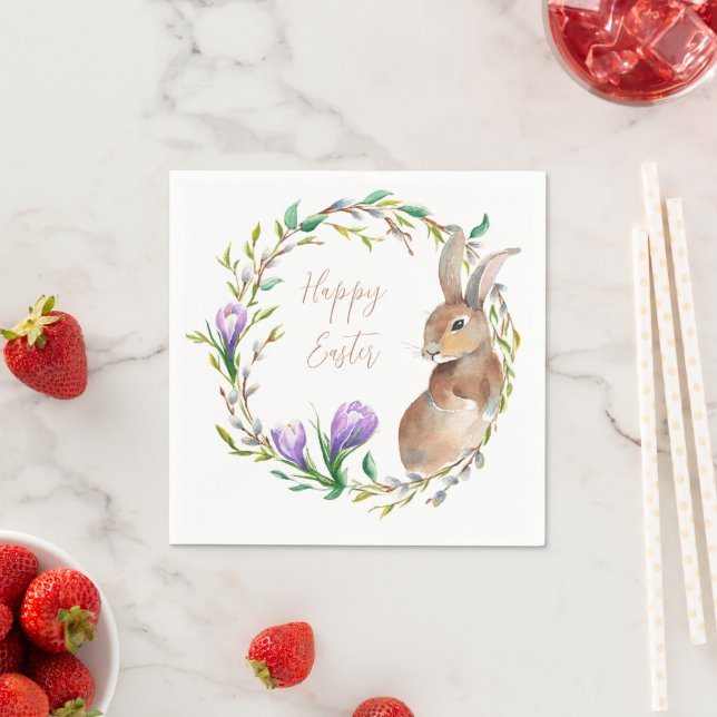 Vintages Kaninchen Blumenkranz Blume Osterfest Serviette (Beispiel)